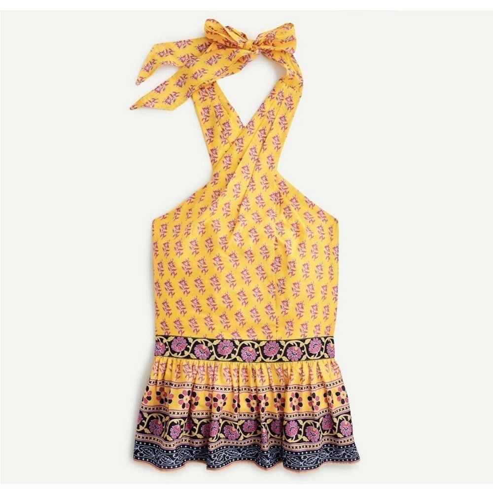 J. Crew Halter Peplum Top in Sunny Block Floral Paisley Print NWT Size Small